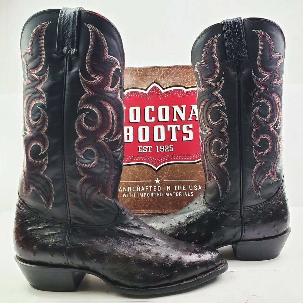 Nocona Boots Black Cherry Full Quill Ostrich Cowboy Barely Worn in Box Men 9.5 D